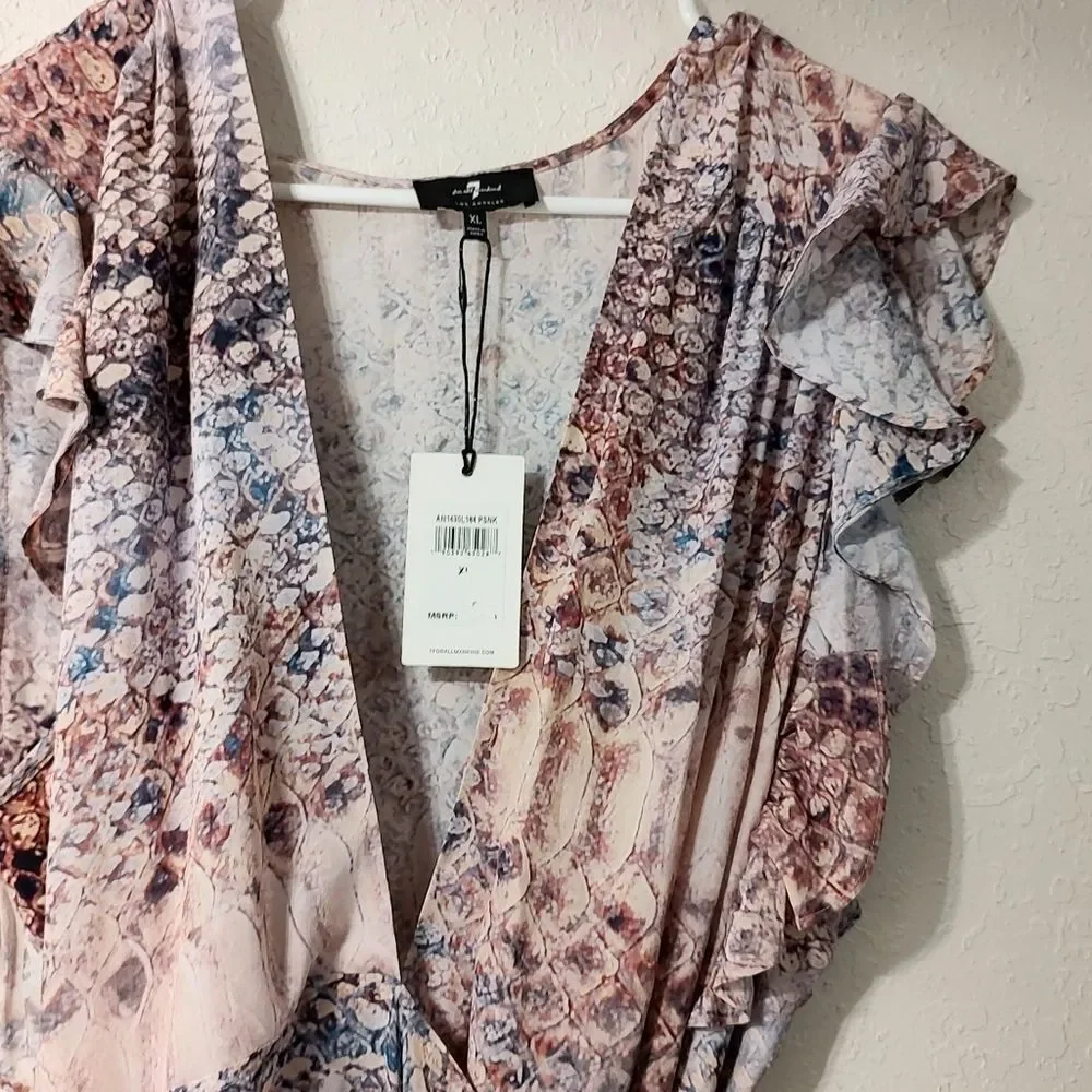 7 For All Mankind Snakeprint Wrap Dress XL Boho Hippie Summer Silk/Viscose NWT - Picture 10 of 11